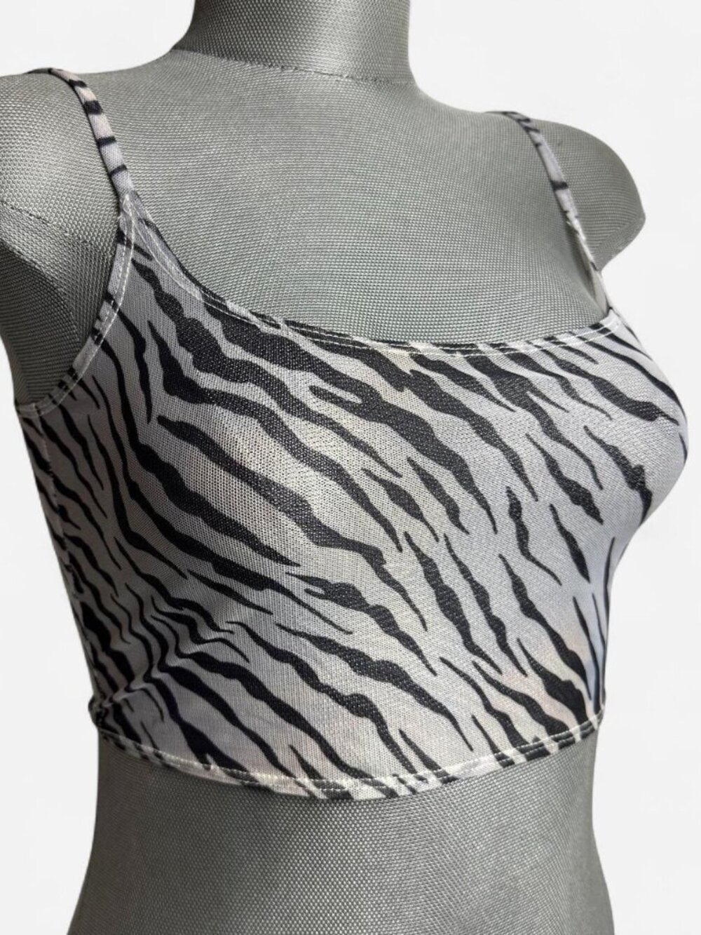 Y2K Wicked Temptations sheer black & white zebra print mesh crop top